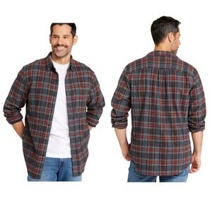 L.L.Bean Mens Long Sleeve Flannel Button Down Sz L Red Plaid Slightly Fitted